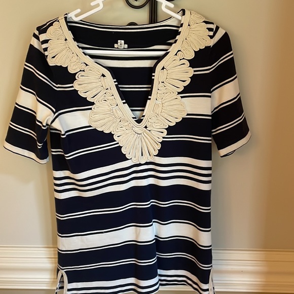J.Crew top with detailed collar size XXS navy abs white - Picture 2 of 8